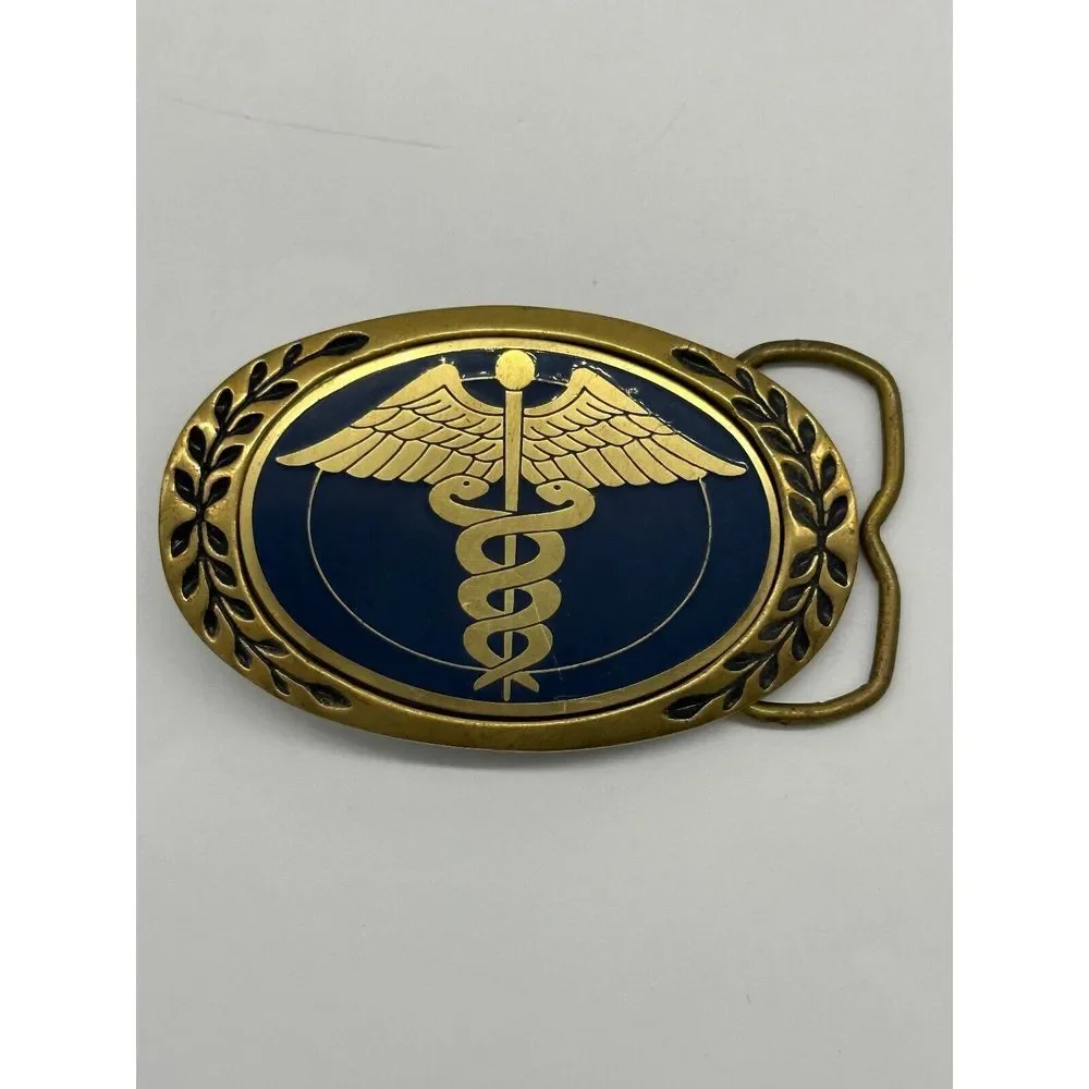 Vintage 1980 Caduceus Medicine Doctor's Emblem Solid Brass Belt Buckle